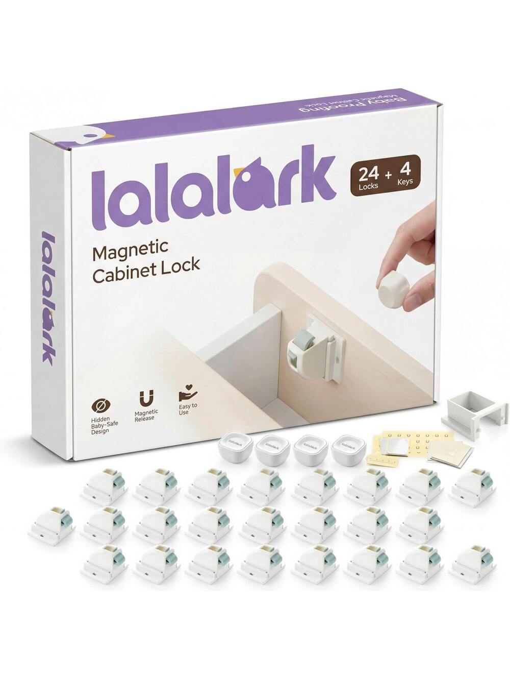 Magnetic Cabinet Locks - 24 Pack with 4 Keys, Baby Proofing, Child Safety